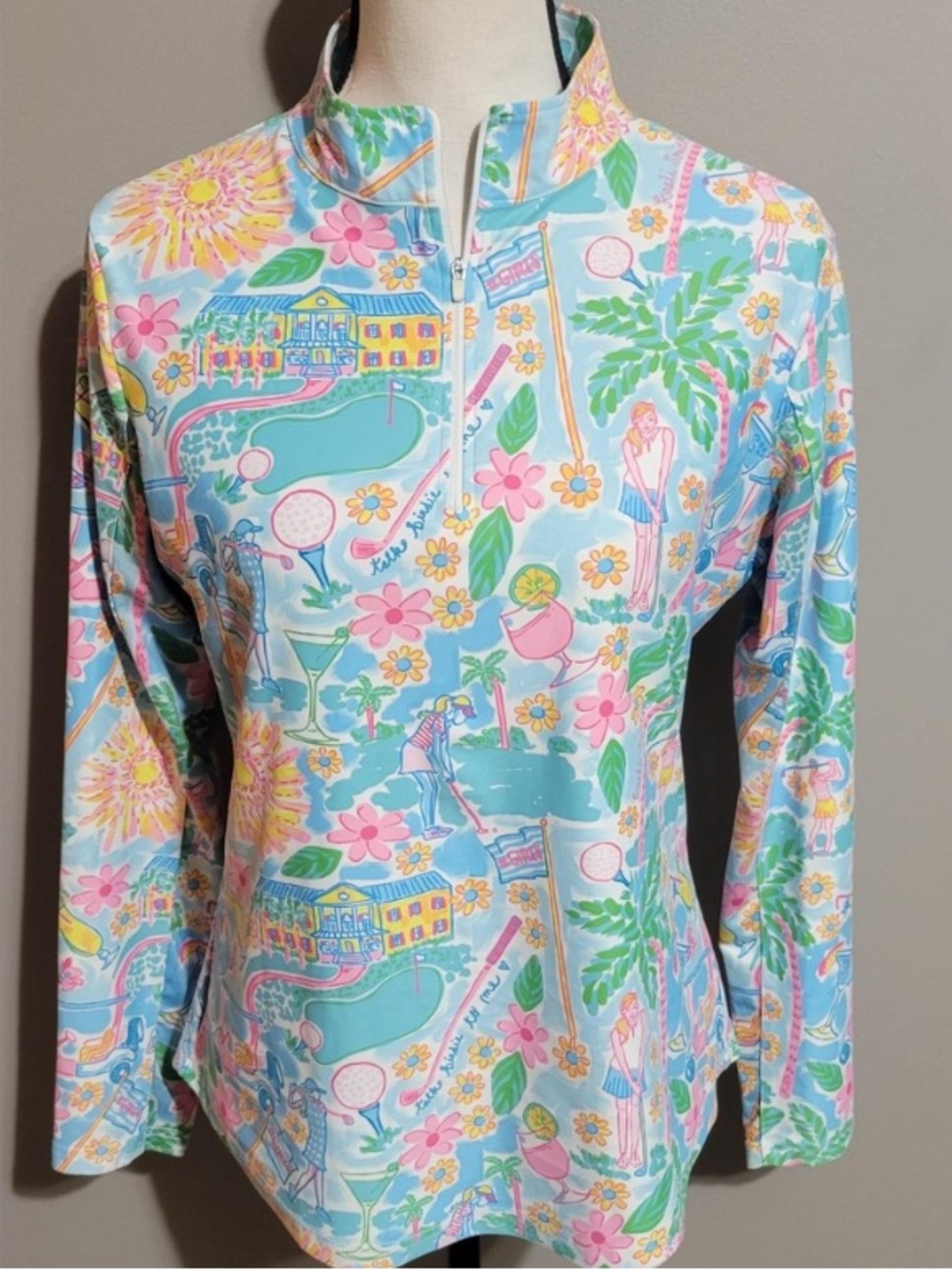 Kaeli Smith Pastel Tropical Zip Golf Print Top